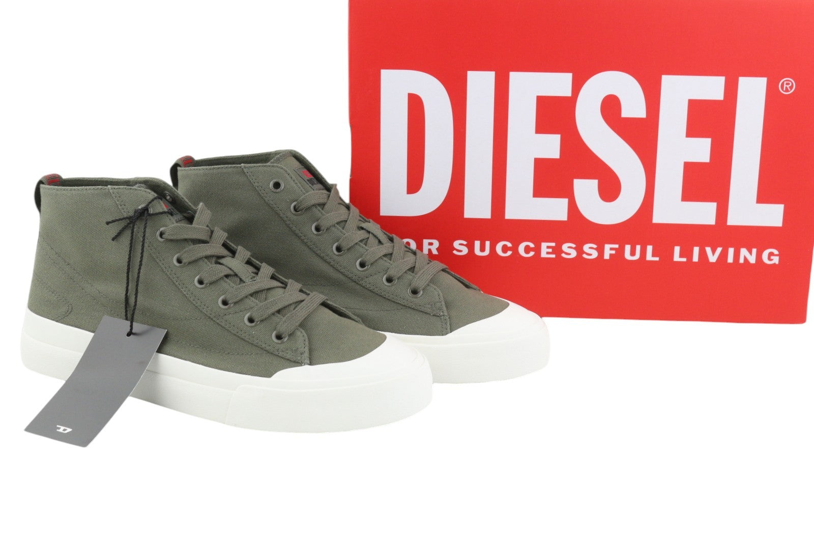DIESEL S-Athos Mid Men Sneakers EU45 Olive Nigh Canvas Almond Toe Laced RRP150