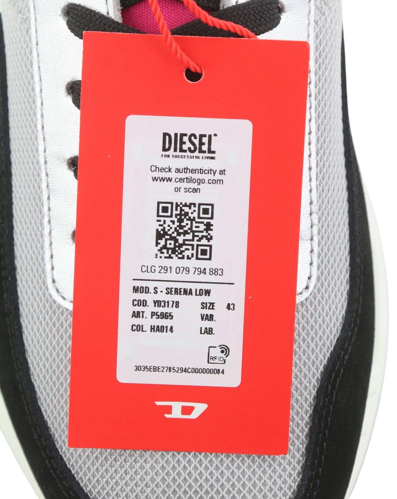 DIESEL S-Serena Low Men Sneakers EU43 Grey Leather Details Almond Toe RRP195