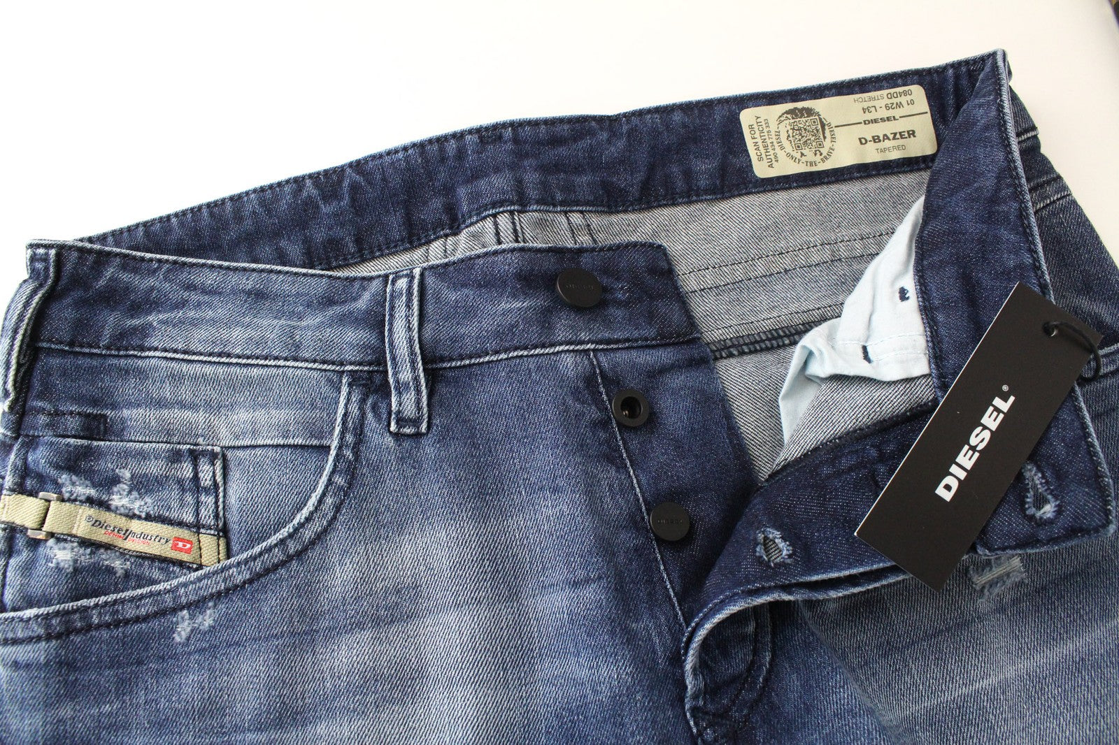 DIESEL D-Bazer 084DD Men Jeans W29/L34 Tapered Fit Washed Blue Cotton Stretch