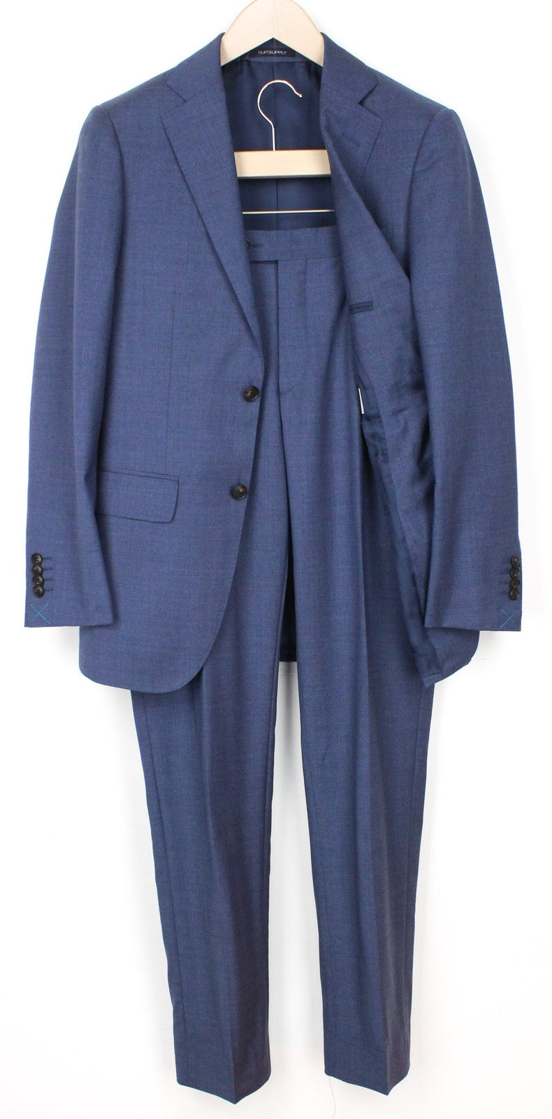 SUITSUPPLY Napoli Men Suit UK32R Blue 2-Piece Traceable Wool S110s Melange