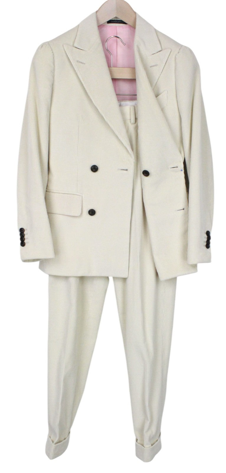 SUITSUPPLY La Spalla Men Suit UK30R Beige 2Pc Two-Row Slim Cotton Velvet Cord