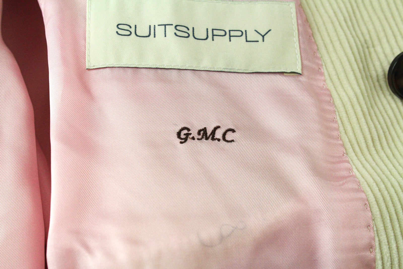 SUITSUPPLY La Spalla Men Suit UK30R Beige 2Pc Two-Row Slim Cotton Velvet Cord