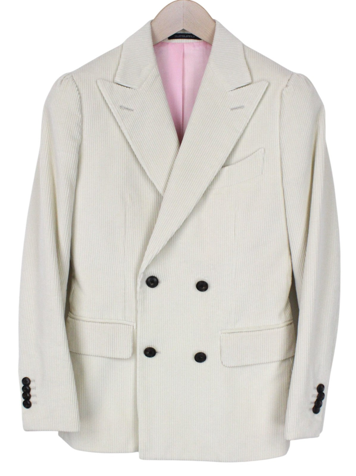 SUITSUPPLY La Spalla Men Suit UK30R Beige 2Pc Two-Row Slim Cotton Velvet Cord