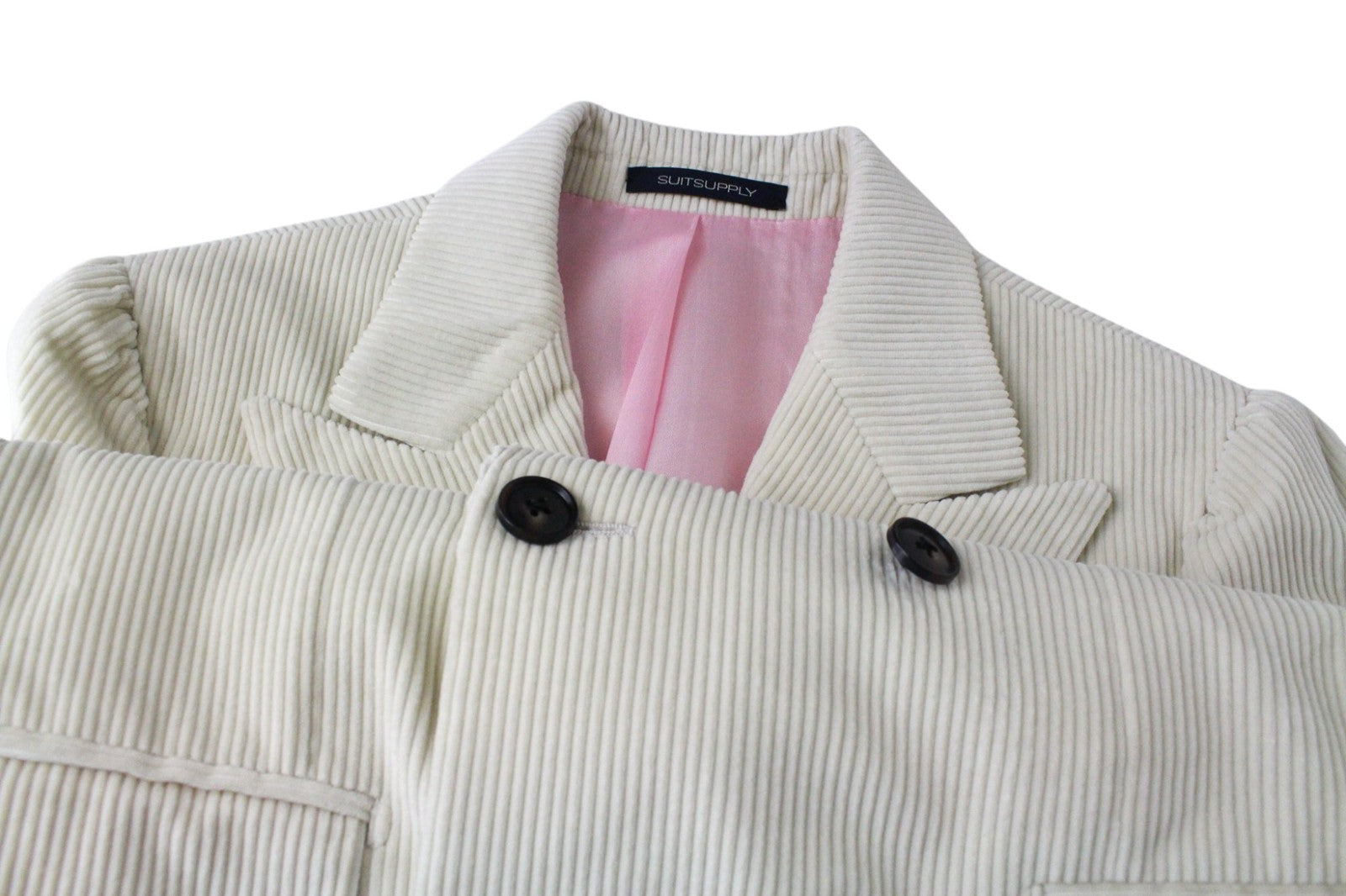 SUITSUPPLY La Spalla Men Suit UK30R Beige 2Pc Two-Row Slim Cotton Velvet Cord