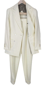 SUITSUPPLY La Spalla Men Suit UK30R Off-White 2-Piece Two-Row Slim Silk Linen