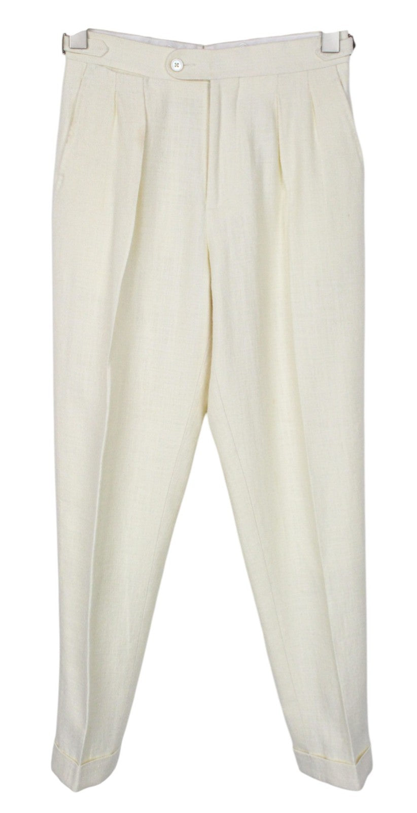 SUITSUPPLY La Spalla Men Suit UK30R Off-White 2-Piece Two-Row Slim Silk Linen