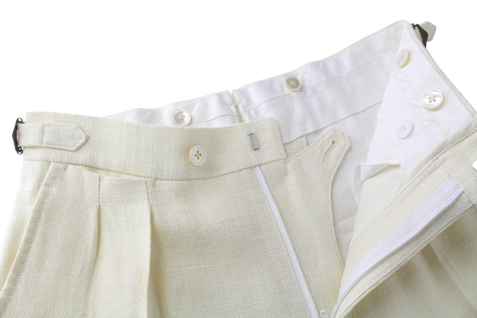 SUITSUPPLY La Spalla Men Suit UK30R Off-White 2-Piece Two-Row Slim Silk Linen