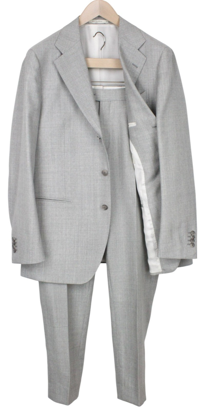 SUITSUPPLY Havana Jetted Men Suit UK44R Grey 2-Piece Slim Melange Pure Wool