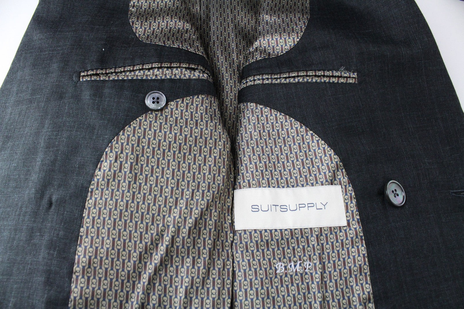 SUITSUPPLY La Spalla Men Suit UK30R Green 2Pc Silk Cashmere Linen Two-Row Slim