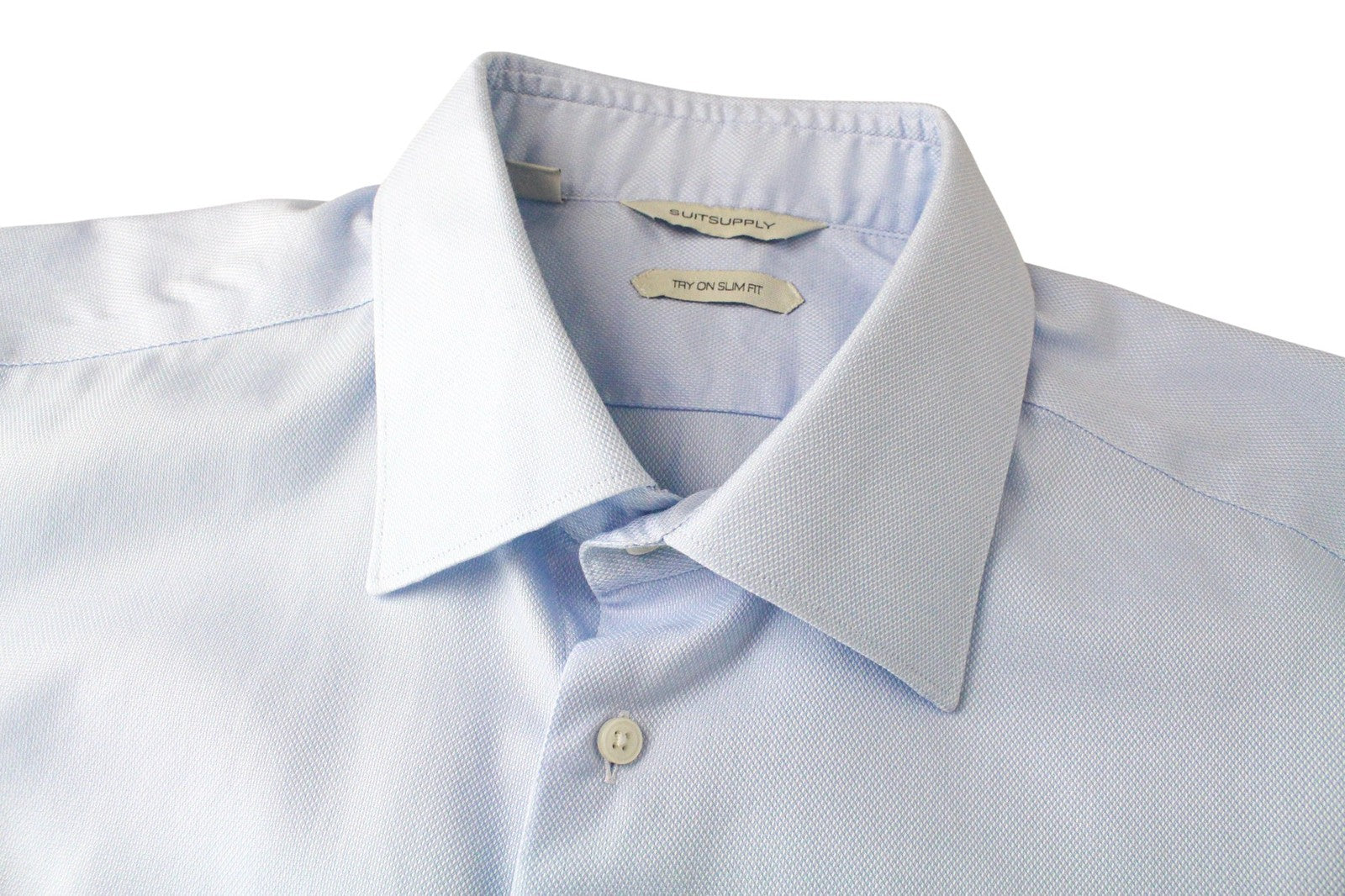 SUITSUPPLY Men Shirt 44-7/17 1/2L Slim Blue Pure Cotton Button-Up Twill