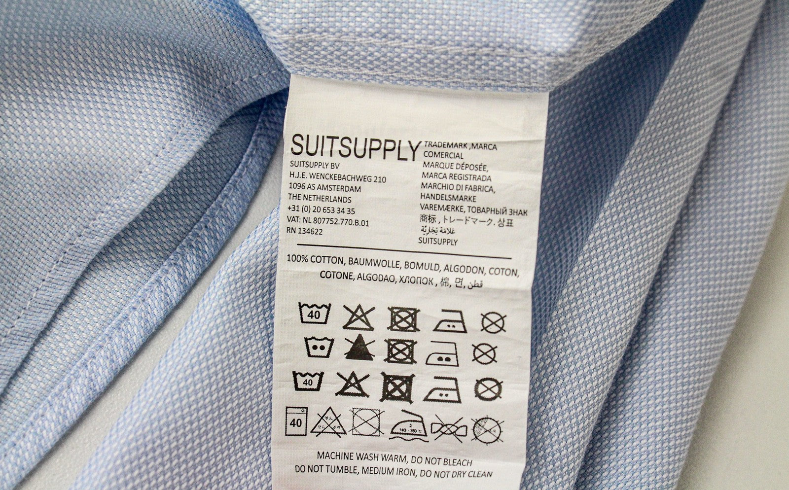 SUITSUPPLY Men Shirt 44-7/17 1/2L Slim Blue Pure Cotton Button-Up Twill