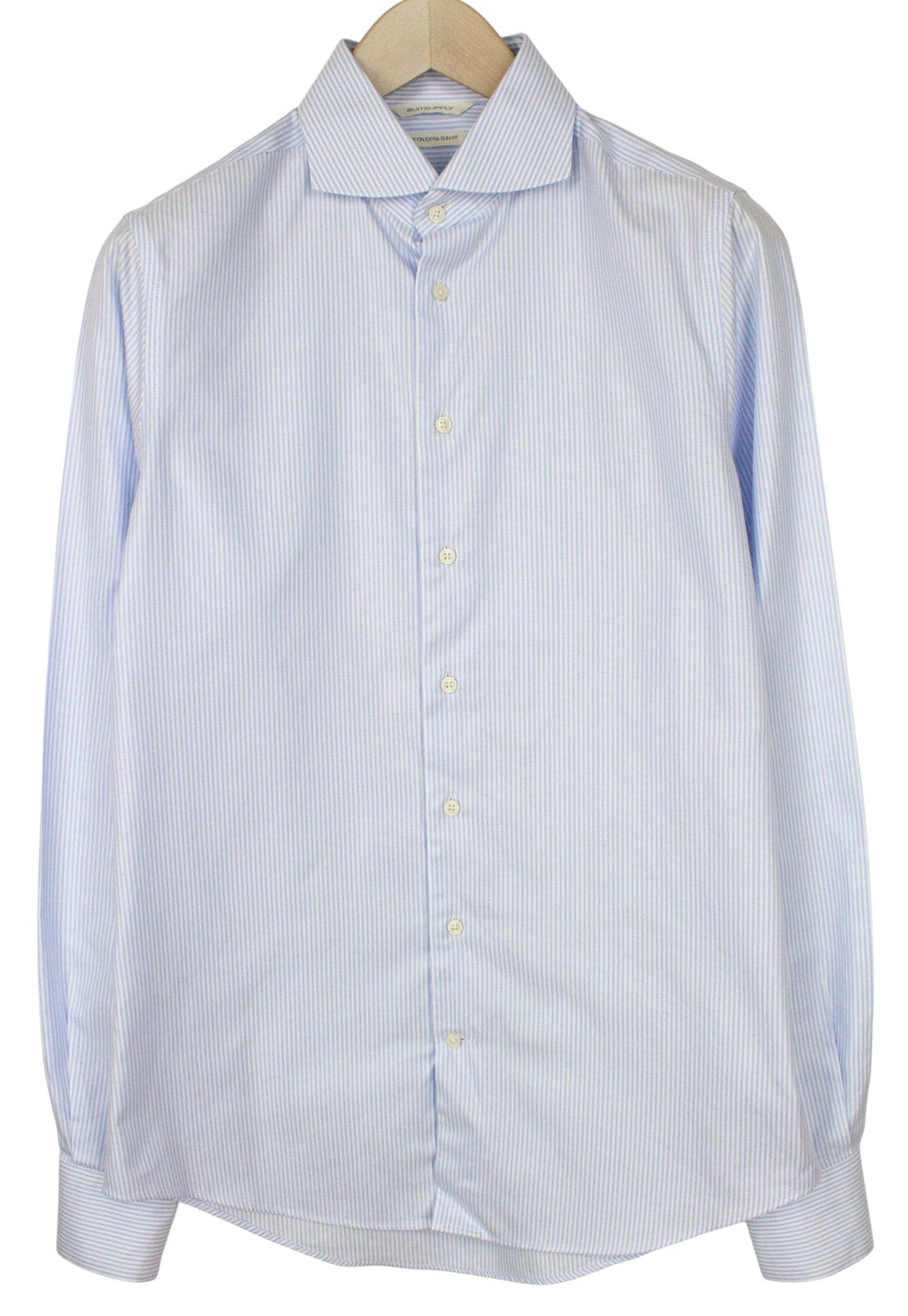 SUITSUPPLY Men Shirt 40L/15 3/4L Extra Slim Blue Pure Cotton Striped Long Sleeve