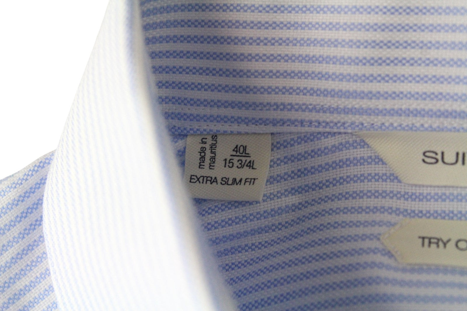 SUITSUPPLY Men Shirt 40L/15 3/4L Extra Slim Blue Pure Cotton Striped Long Sleeve
