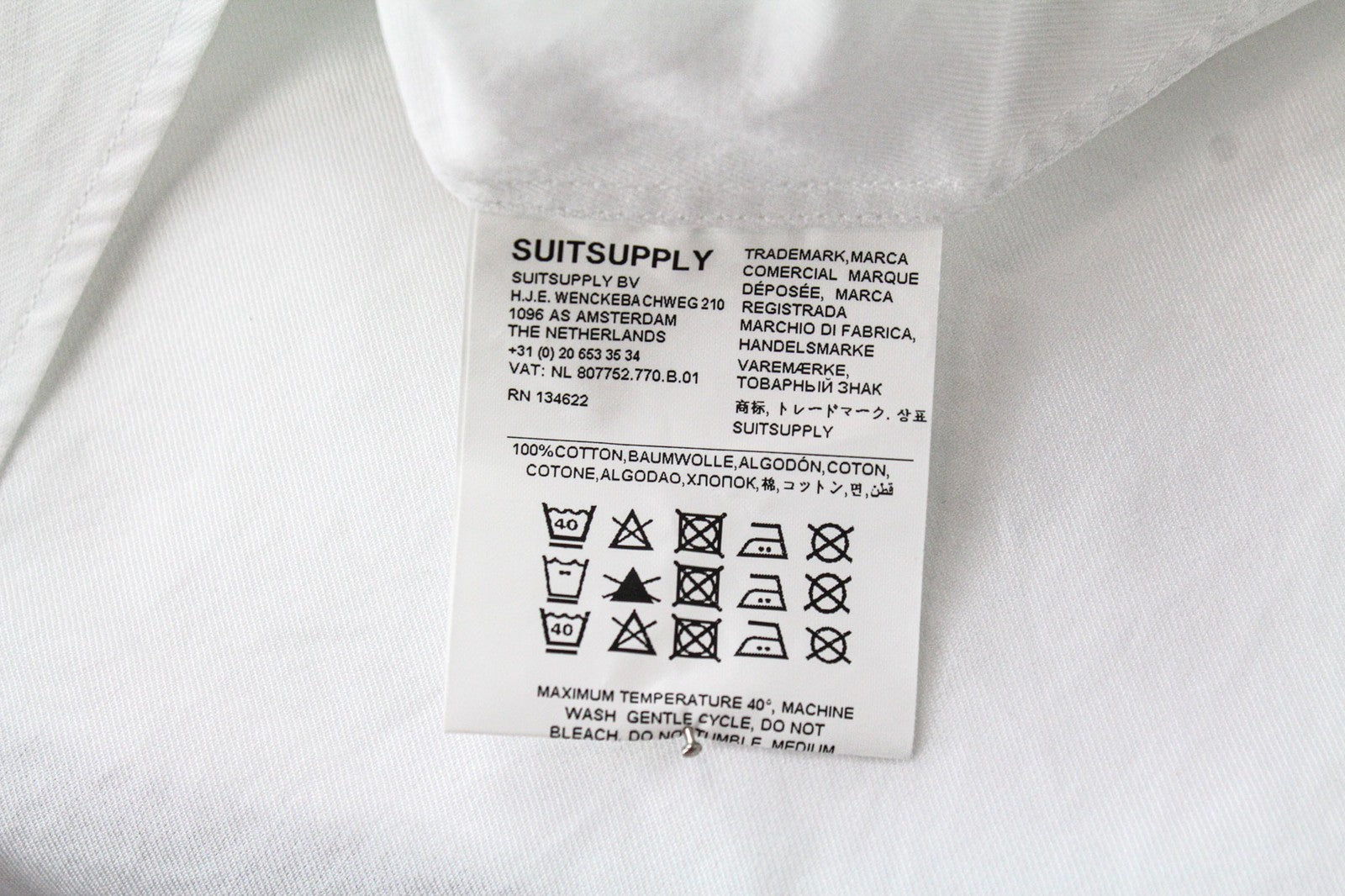 SUITSUPPLY Men Shirt 37/14 1/2 Extra Slim White Pure Egyptian Cotton Twill