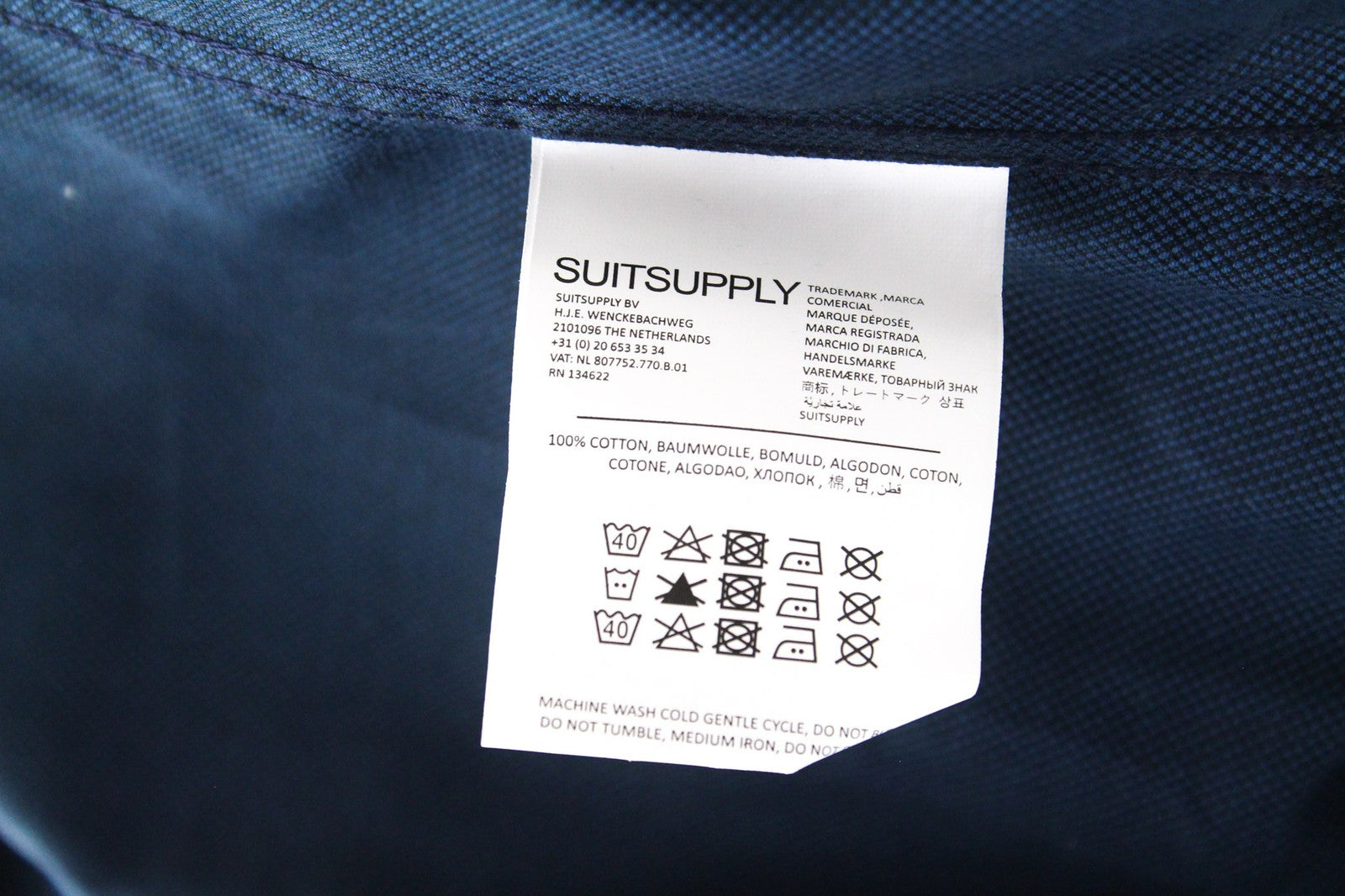 SUITSUPPLY Traveller Men Shirt 39 Extra Slim Navy Pure Cotton Button-Up