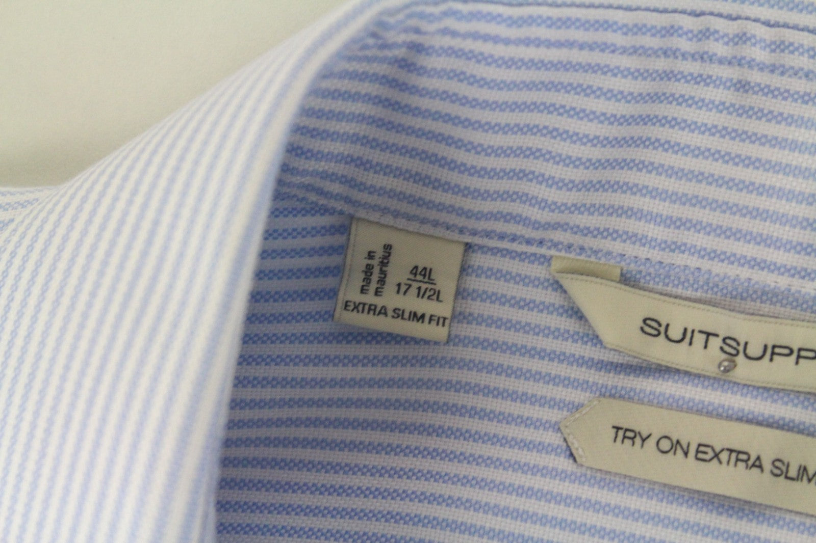 SUITSUPPLY Men Shirt 44L/17 1/2L Extra Slim Blue Pure Cotton Striped Button-Up