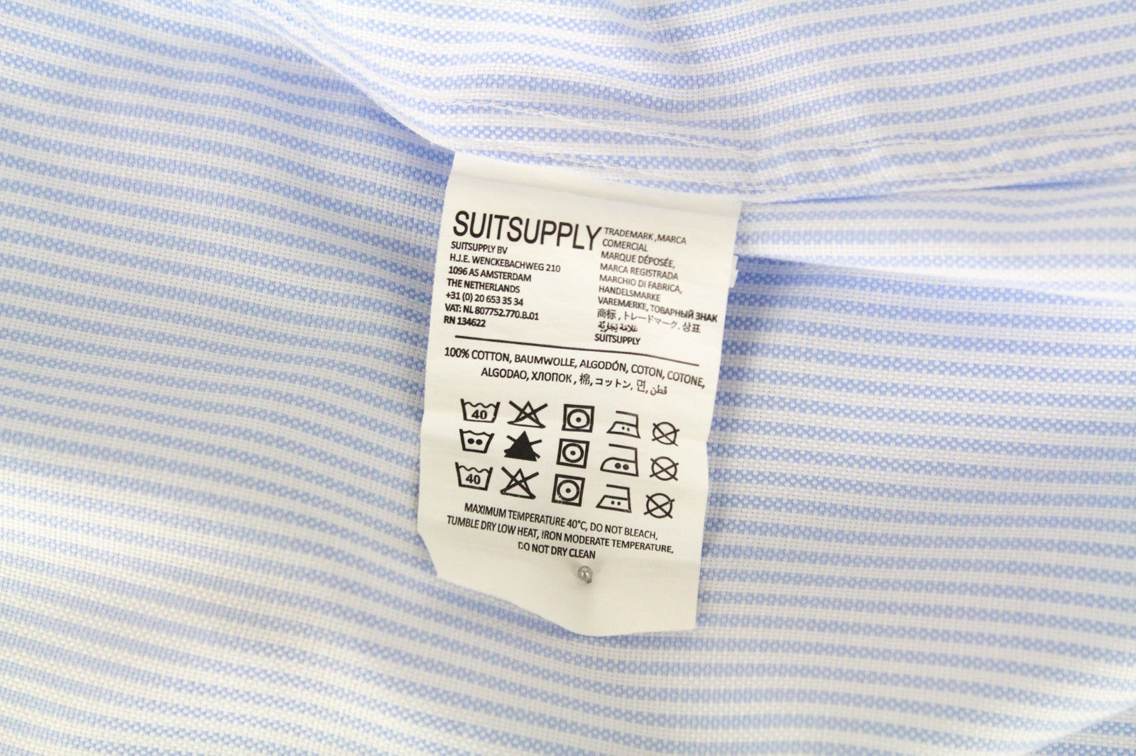 SUITSUPPLY Men Shirt 44L/17 1/2L Extra Slim Blue Pure Cotton Striped Button-Up