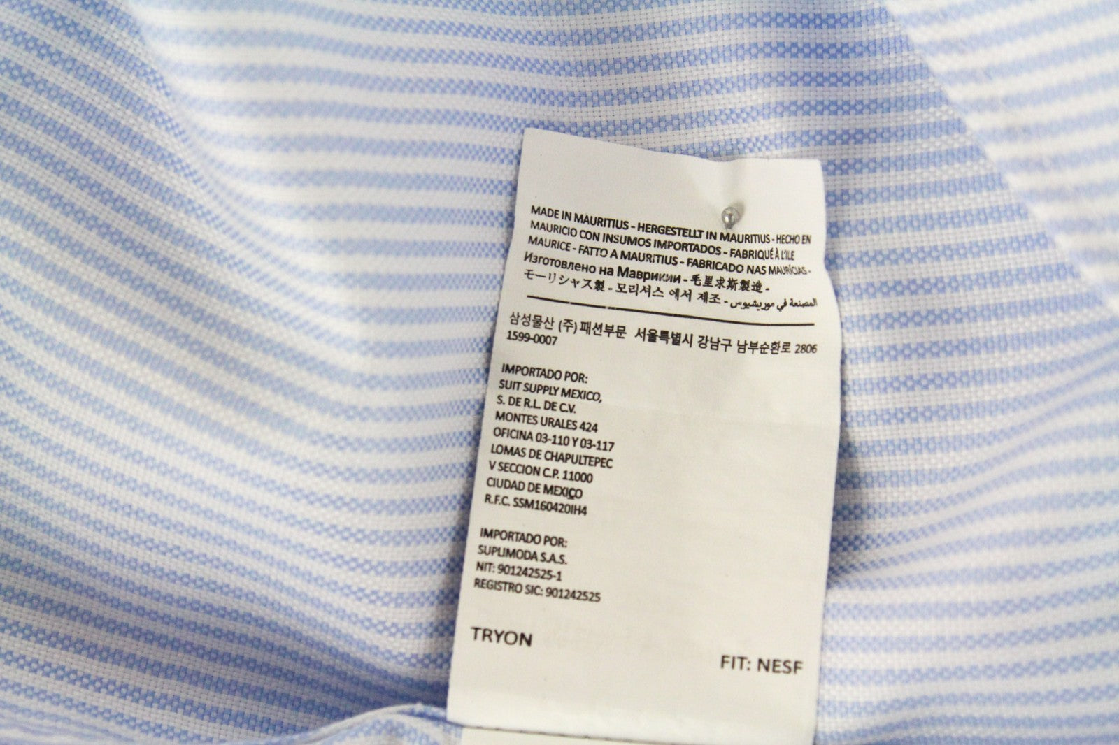 SUITSUPPLY Men Shirt 44L/17 1/2L Extra Slim Blue Pure Cotton Striped Button-Up