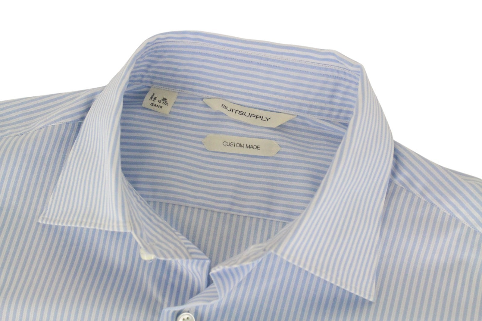 SUITSUPPLY Men Shirt 39L/15 1/2L Slim Long Blue Pure Cotton Striped Long Sleeve