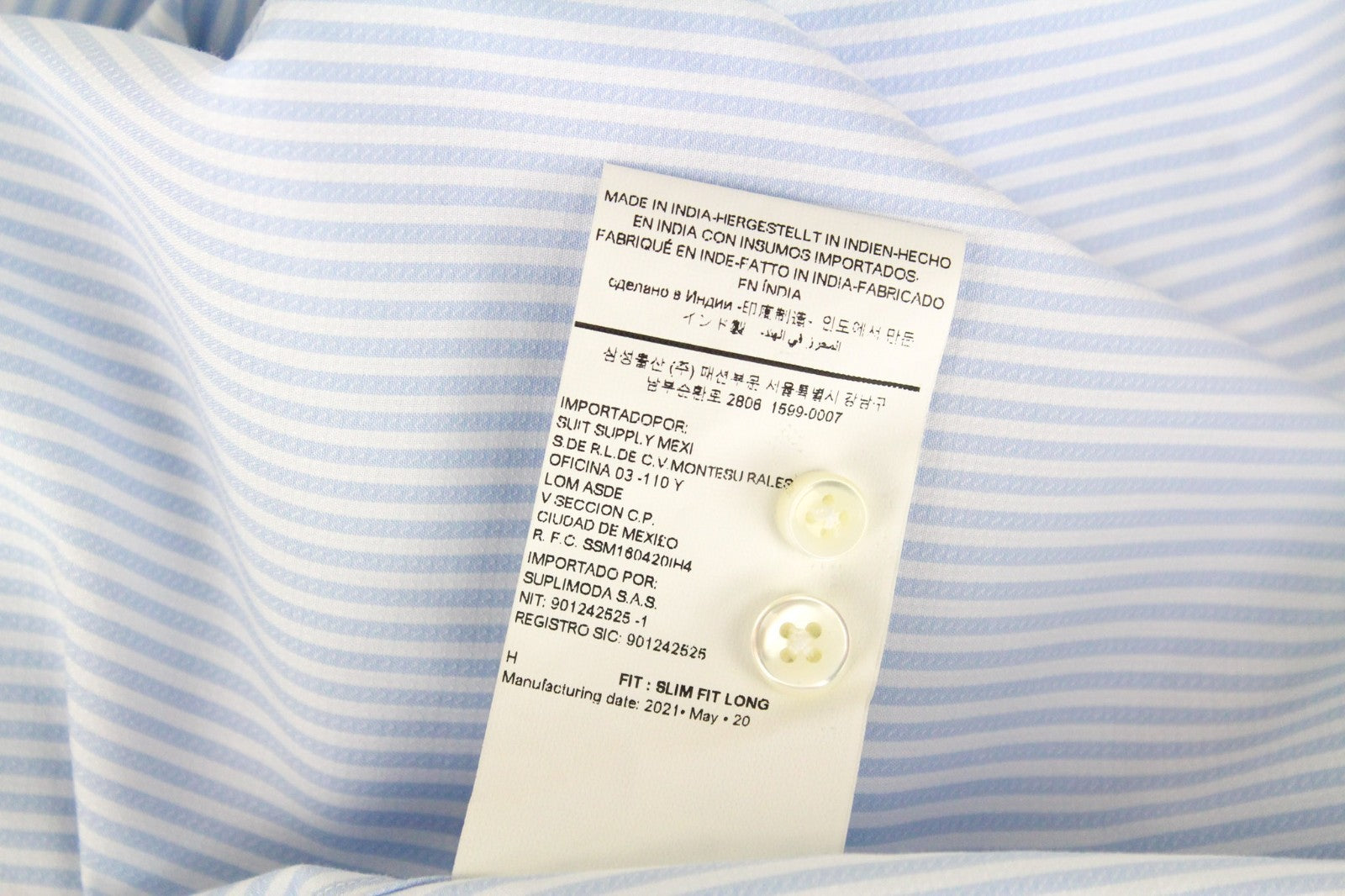 SUITSUPPLY Men Shirt 39L/15 1/2L Slim Long Blue Pure Cotton Striped Long Sleeve