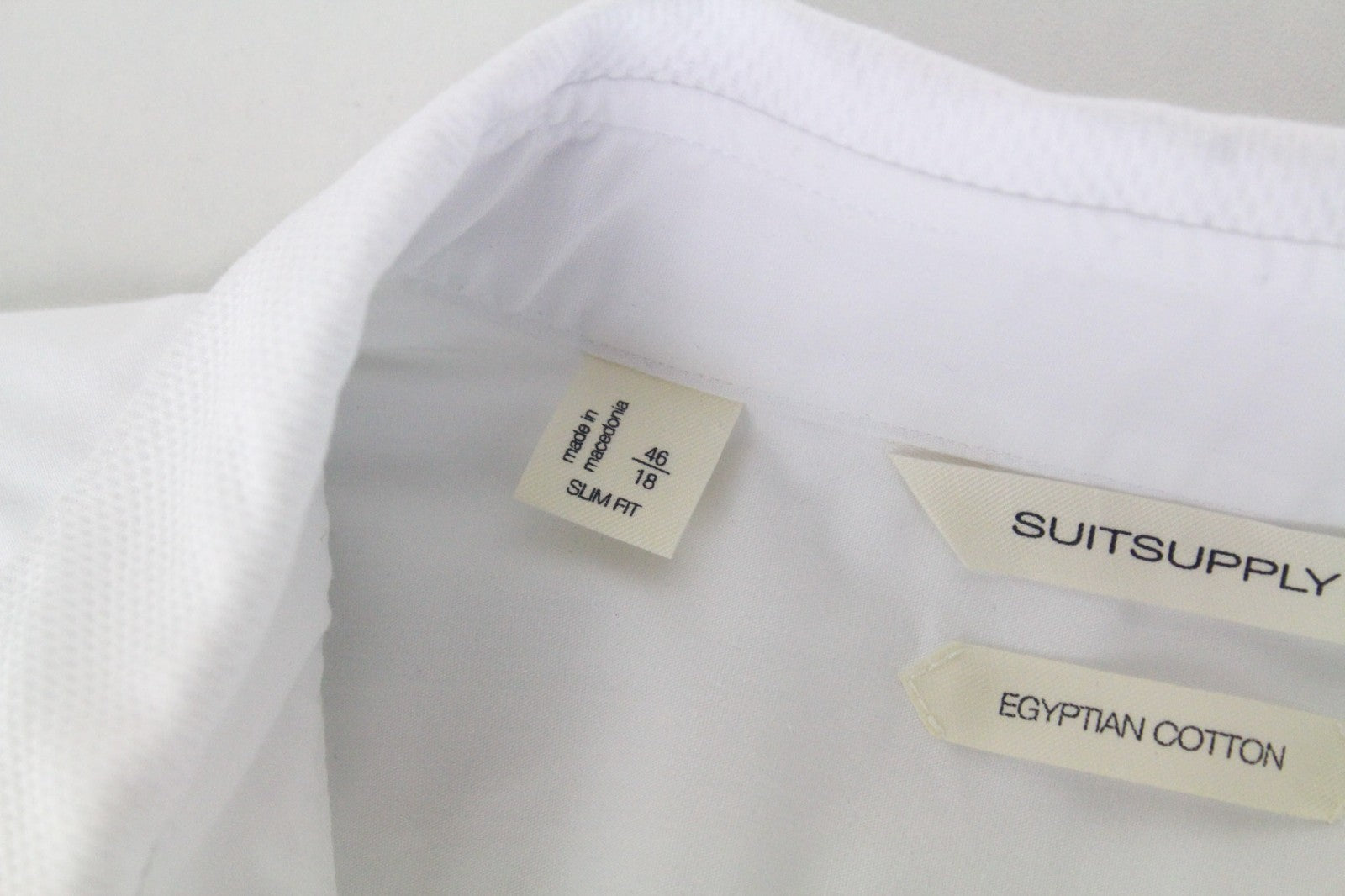 SUITSUPPLY Men Shirt 46/18 Slim White Pure Cotton Button-Up Twill Classic