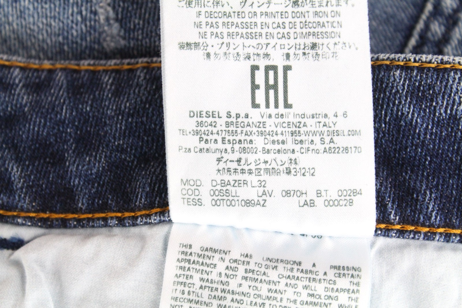 DIESEL D-Bazer 0870H Men Jeans W29/L32 Tapered Blue Cotton Stretch Button-Fly