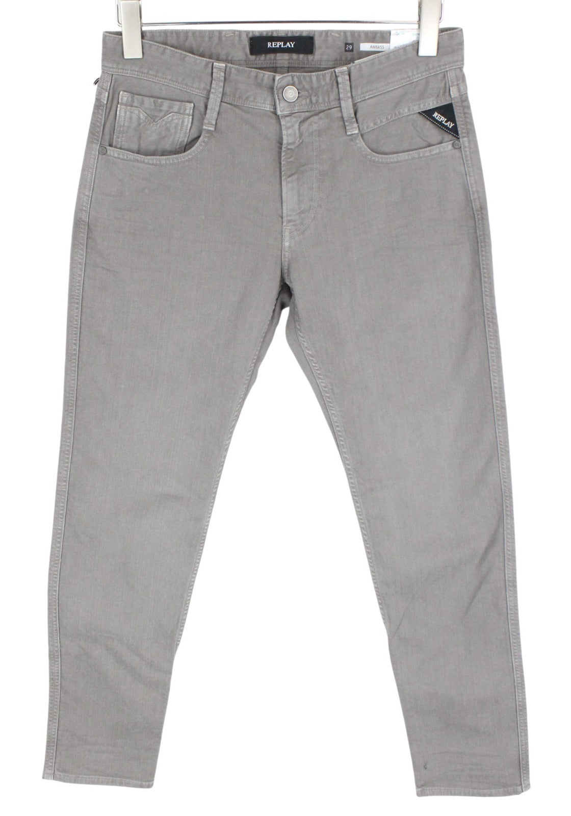 REPLAY Anbass Men Jeans W30/L34 Grey Slim Cotton Stretch 5-Pockets Denim