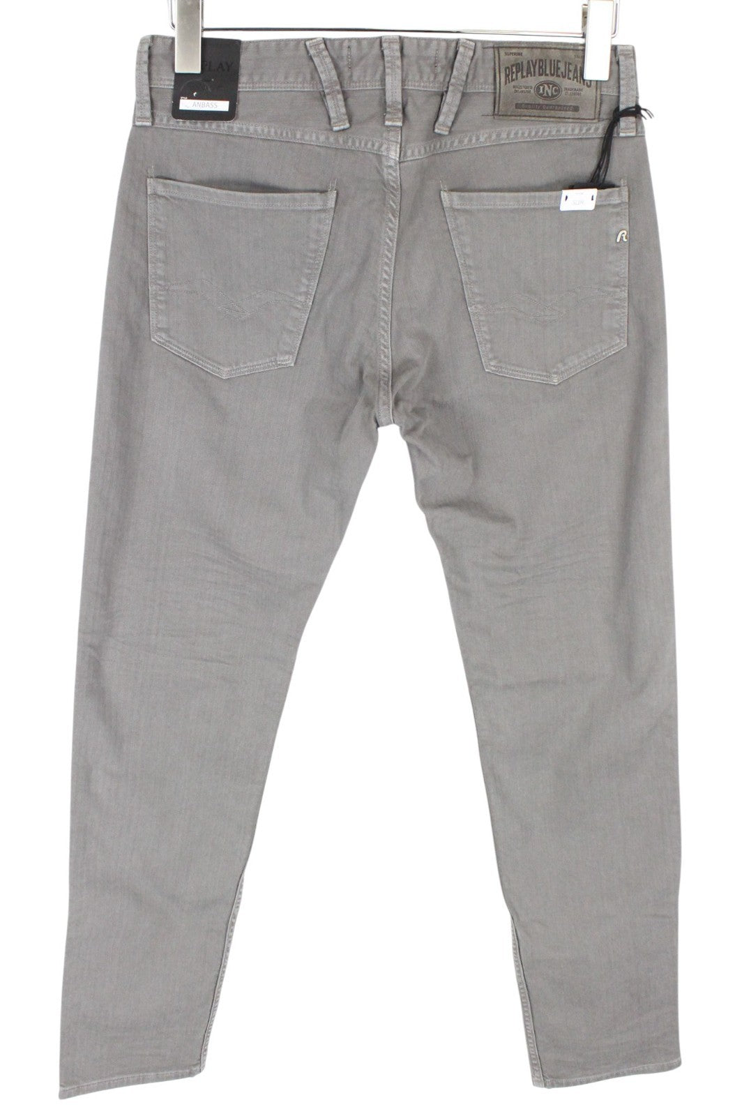 REPLAY Anbass Men Jeans W30/L34 Grey Slim Cotton Stretch 5-Pockets Denim