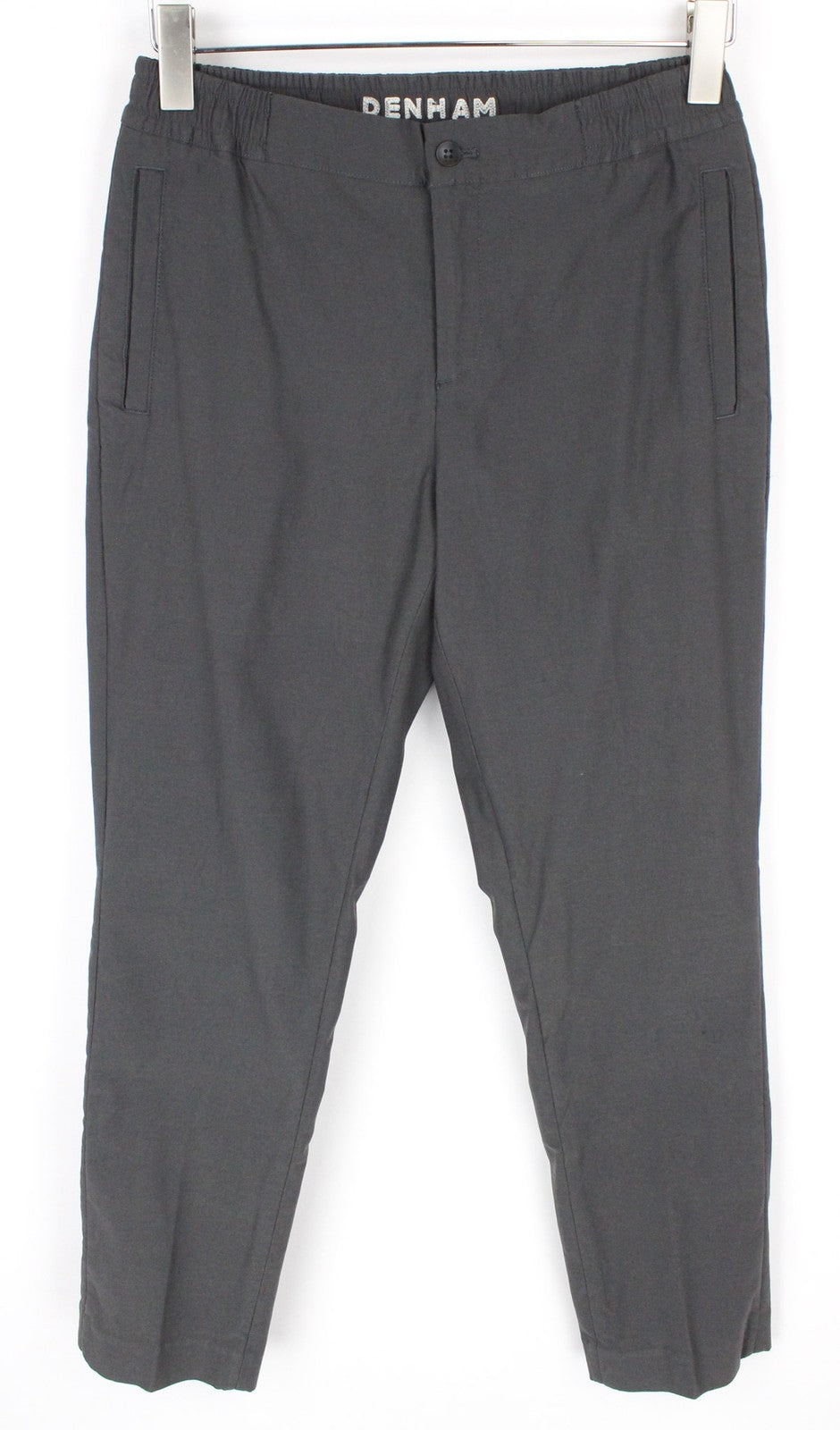 DENHAM Preston Women Trousers S Grey Stretch Pleated Front Slit Pocket