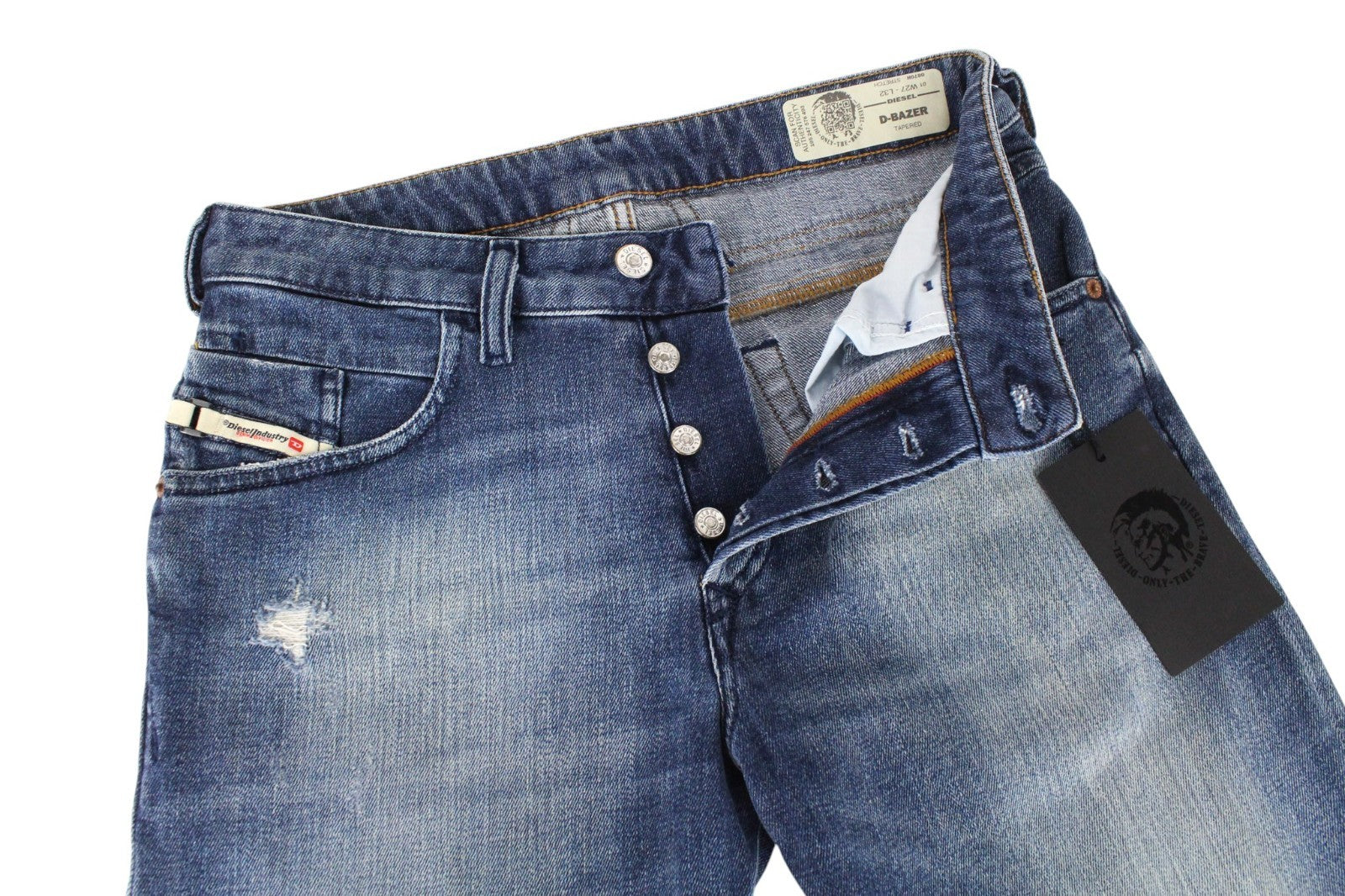 DIESEL D-Bazer 0870H Men Jeans W27/L32 Distress Blue Boys Taper Stretch Buttoned