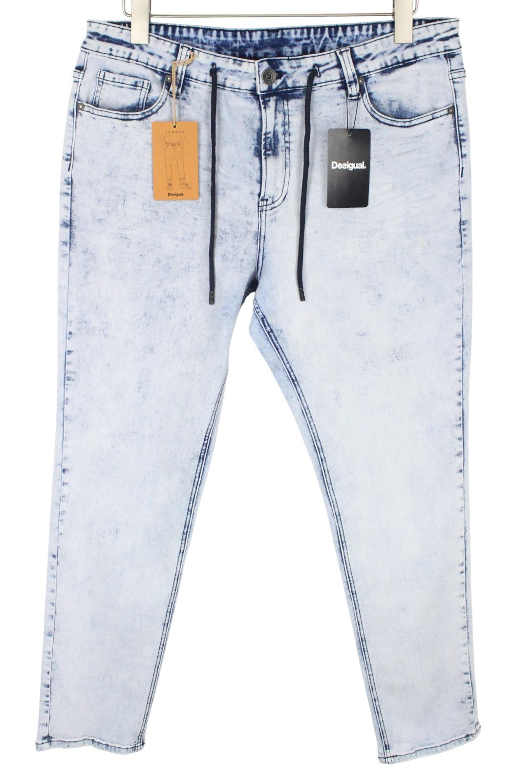 DESIGUAL Ares Men Jeans W34 Light Blue Slim Fit Jogg Sweat Cotton Mix Stretch