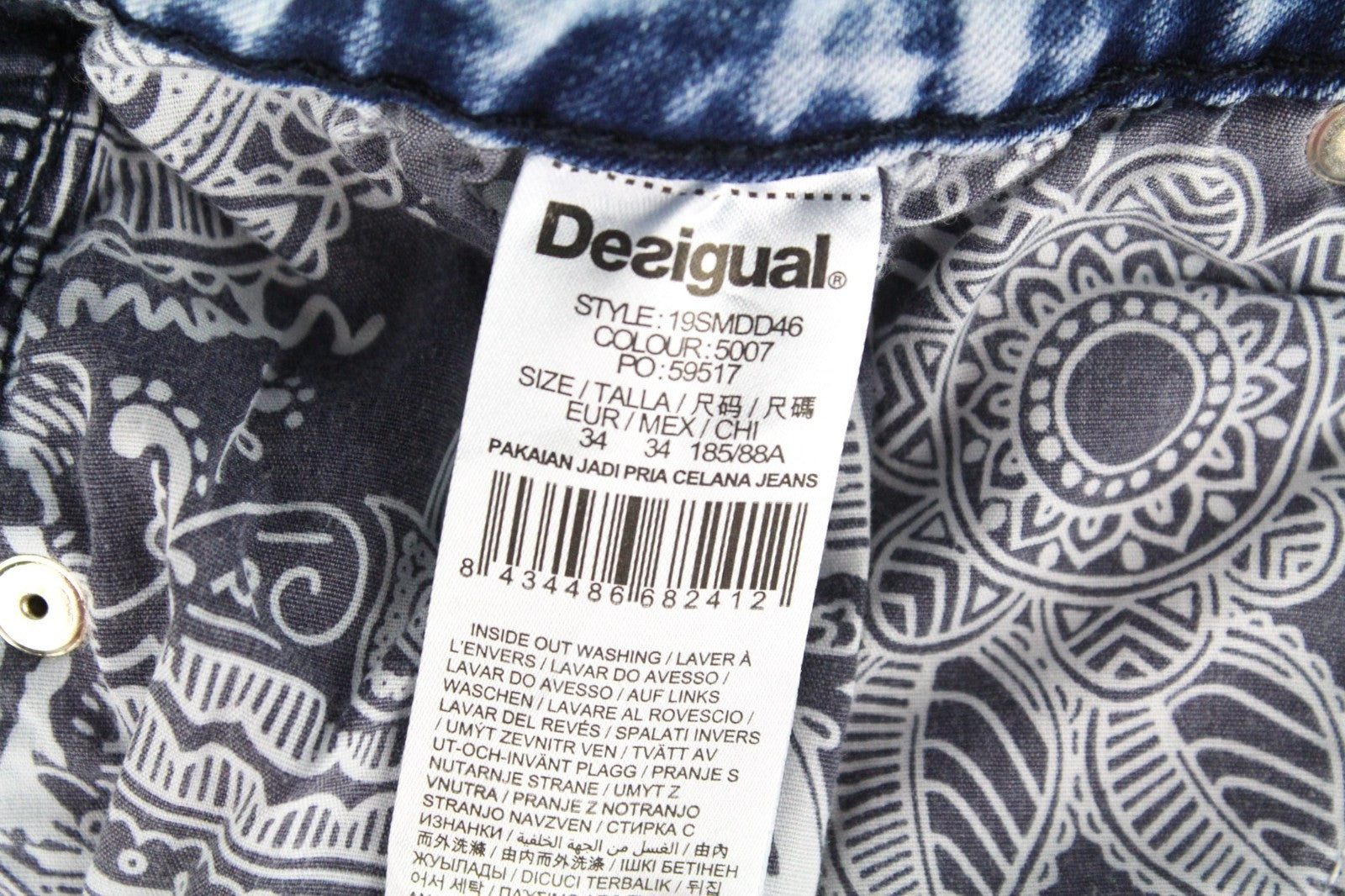 DESIGUAL Ares Men Jeans W34 Light Blue Slim Fit Jogg Sweat Cotton Mix Stretch