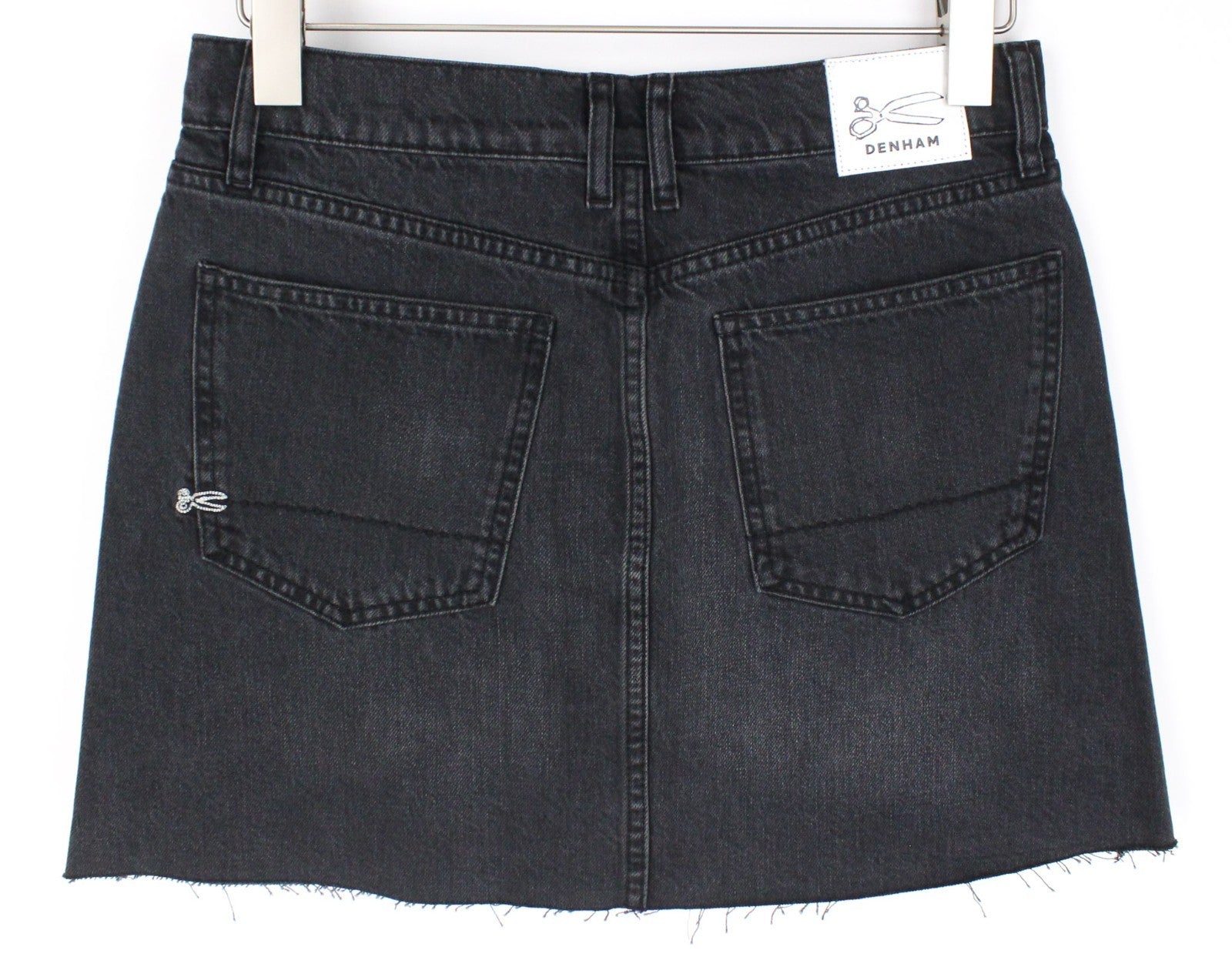 DENHAM Pearl Women Skirt W26 Washed Black Distressed Mini Buttoned Non-Stretch