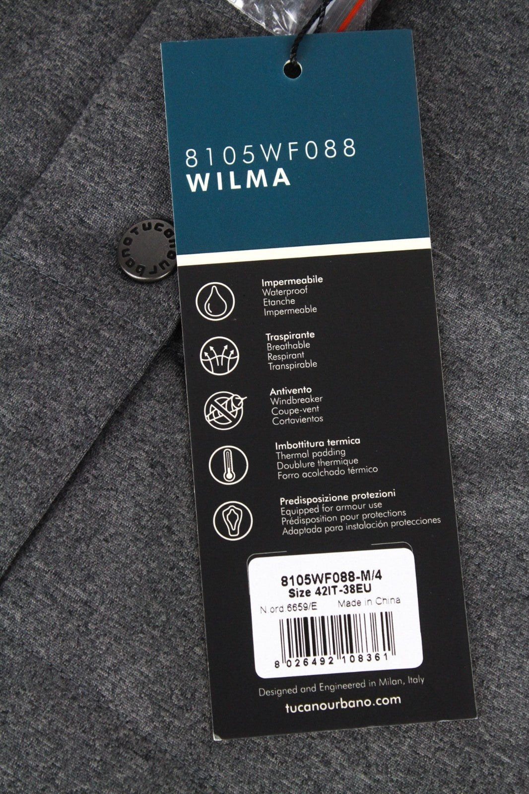 TUCANO URBANO Wilma Women Jacket EU38 M Charcoal Grey Motorcycle Windbreaker