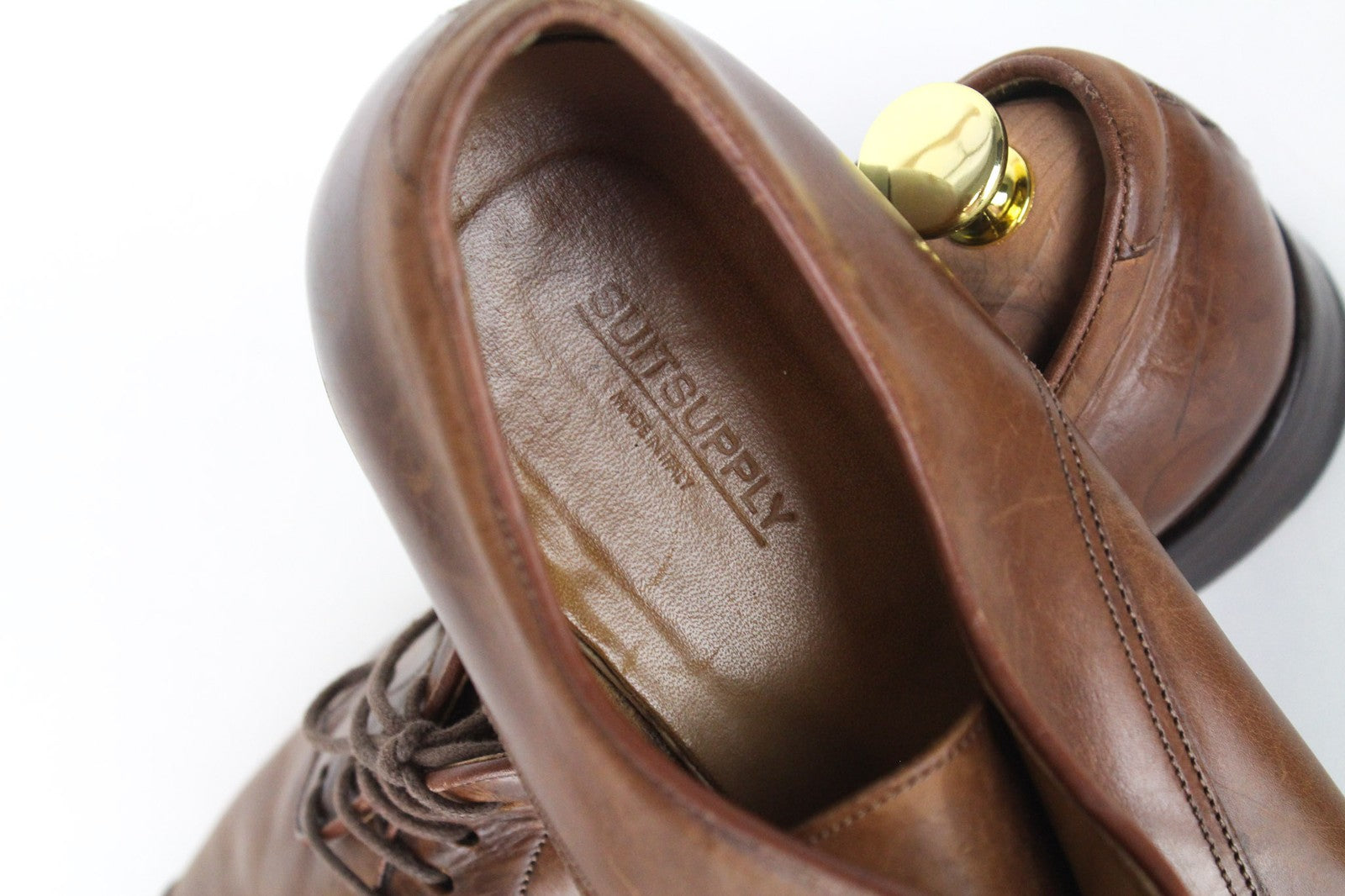 SUITSUPPLY Men Formal Shoes EU42 Mid Brown Pure Calfskin Blake-Stitched Oxford