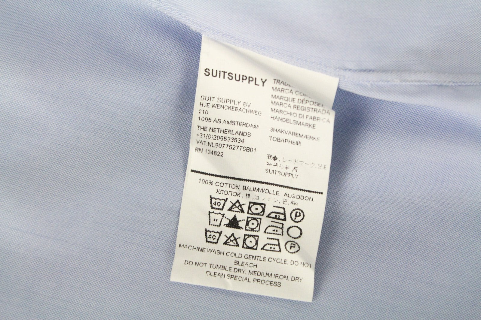 SUITSUPPLY Men Shirt 47L/18 1/2L Extra Slim Blue Pure Cotton Cutaway Classic