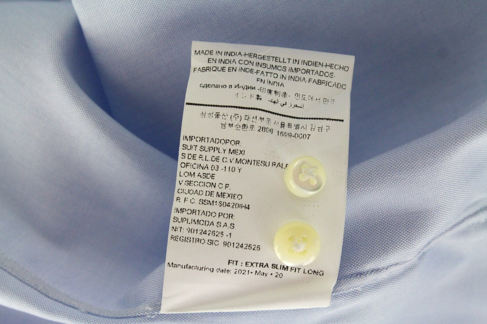 SUITSUPPLY Men Shirt 47L/18 1/2L Extra Slim Blue Pure Cotton Cutaway Classic