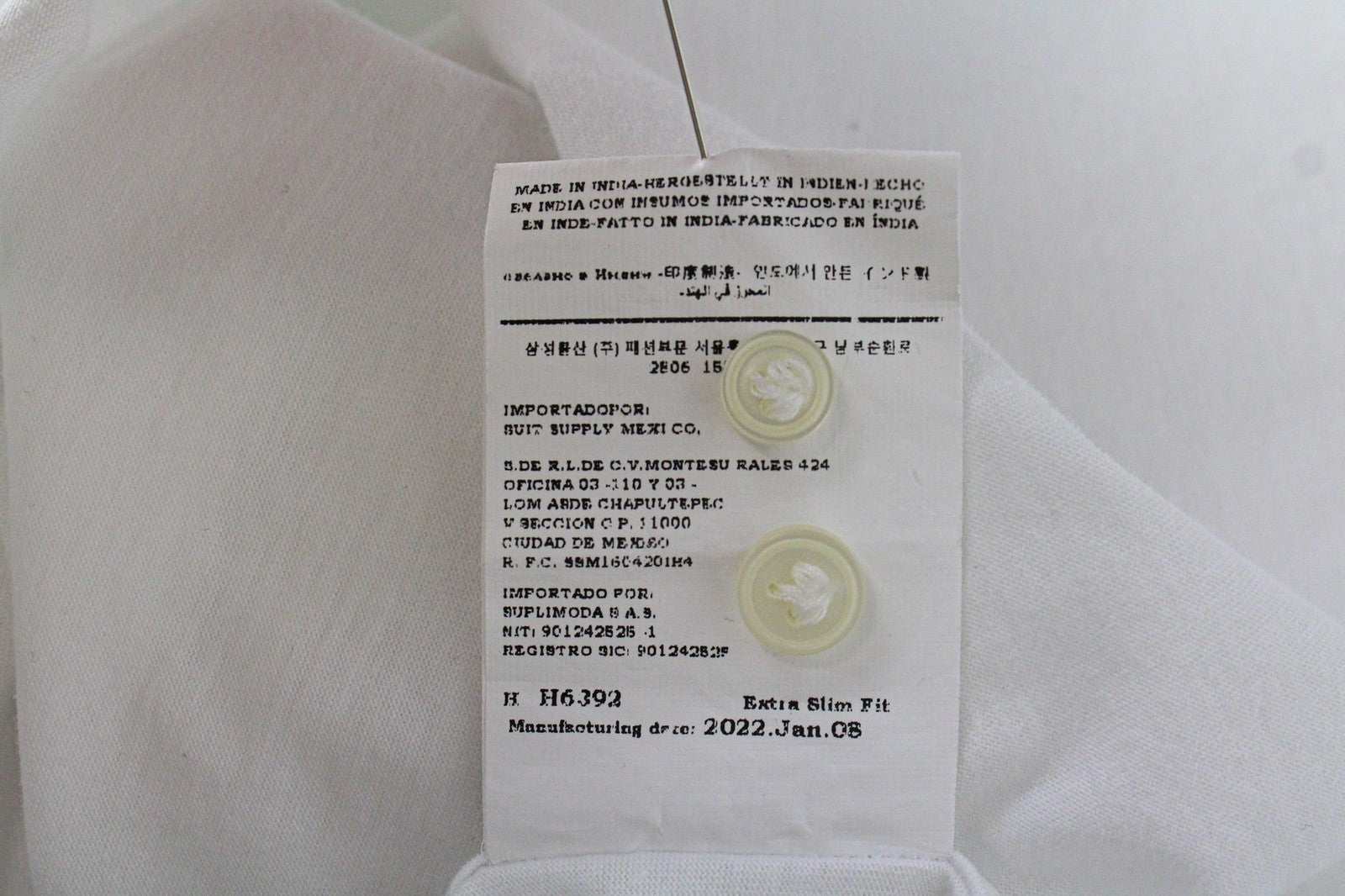 SUITSUPPLY Men T-Shirt 37/14 1/2 Extra Slim Pure Cotton White Casual Polo