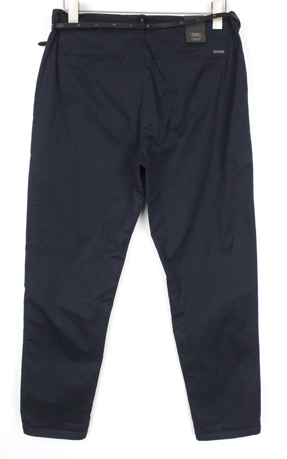 MAISON SCOTCH Women Trousers W31/L32 Cropped Navy Pleated Chino Cotton Stretch