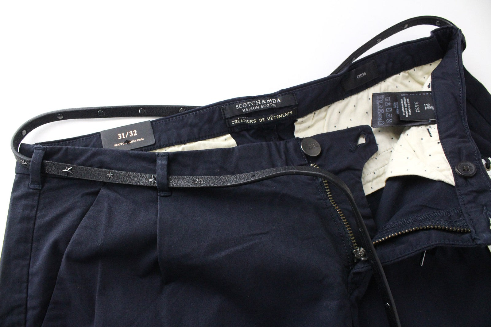 MAISON SCOTCH Women Trousers W31/L32 Cropped Navy Pleated Chino Cotton Stretch