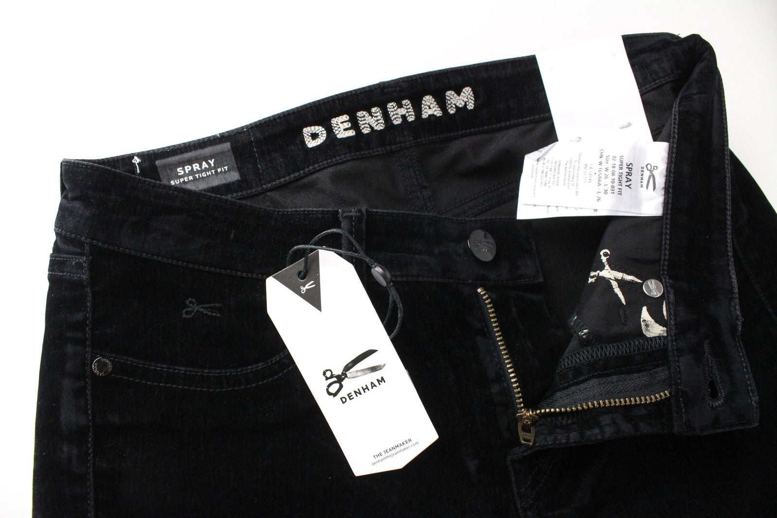 DENHAM Spray Women Trousers W26/L30 Super Tight Cotton Stretch Black Velvet