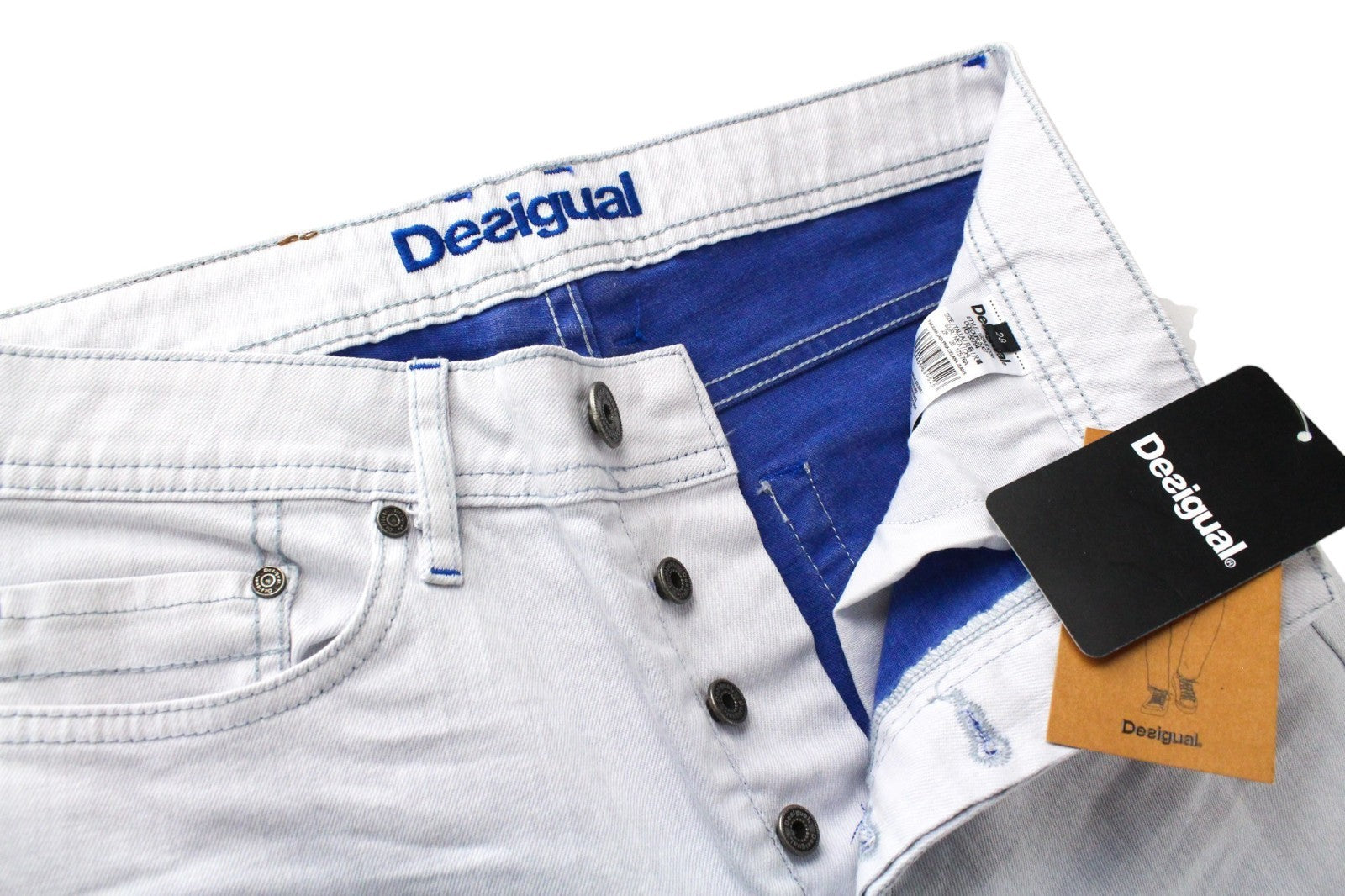 DESIGUAL Lucas Men Jeans W28 Slim Fit Cotton Stretch Faded Light Blue