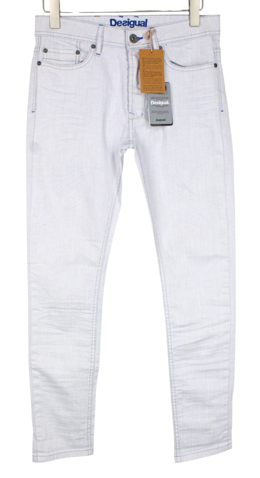 DESIGUAL Lucas Men Jeans W28 Slim Fit Cotton Stretch Washed Light Blue Denim
