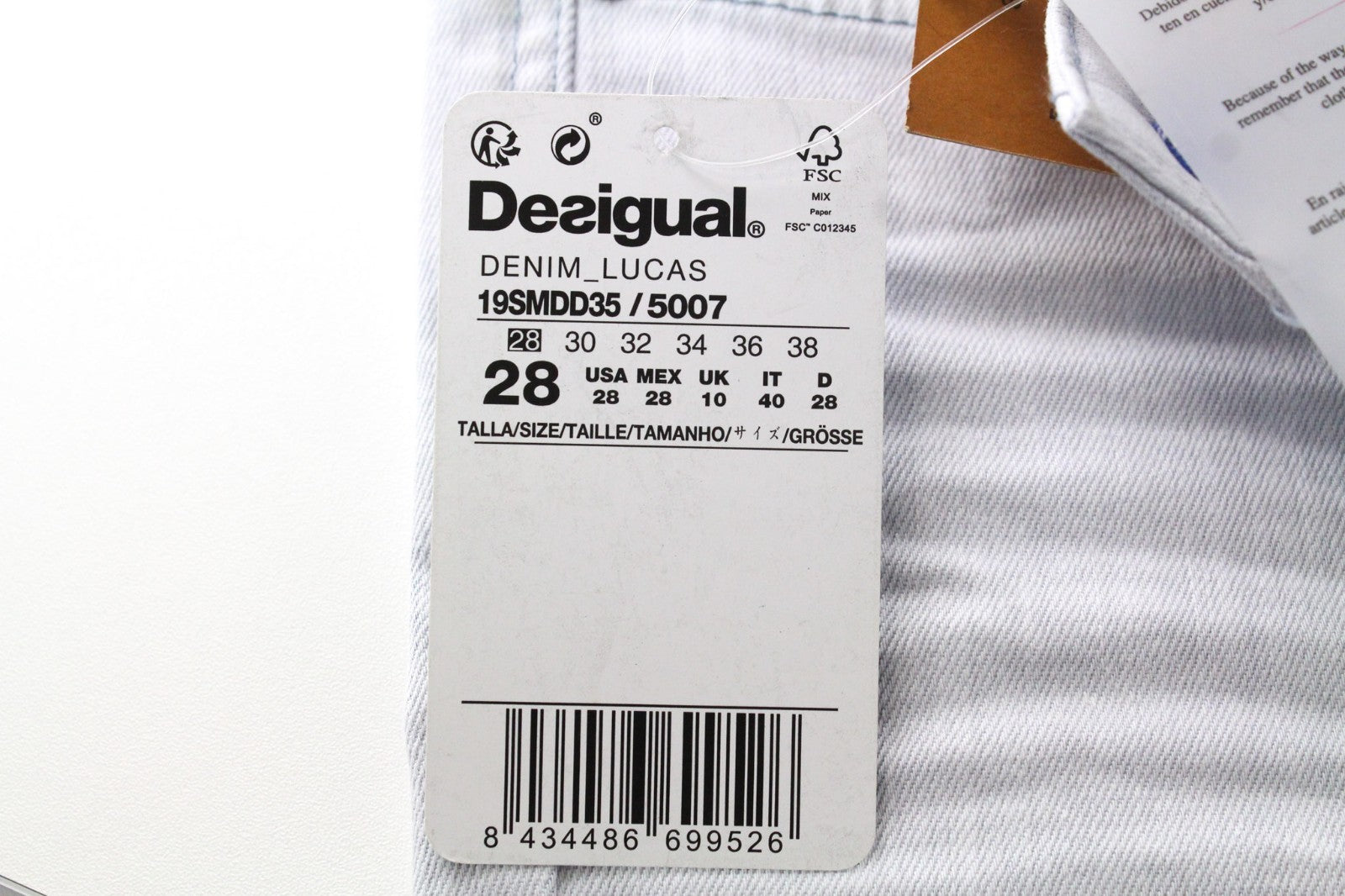 DESIGUAL Lucas Men Jeans W28 Slim Fit Cotton Stretch Washed Light Blue Denim