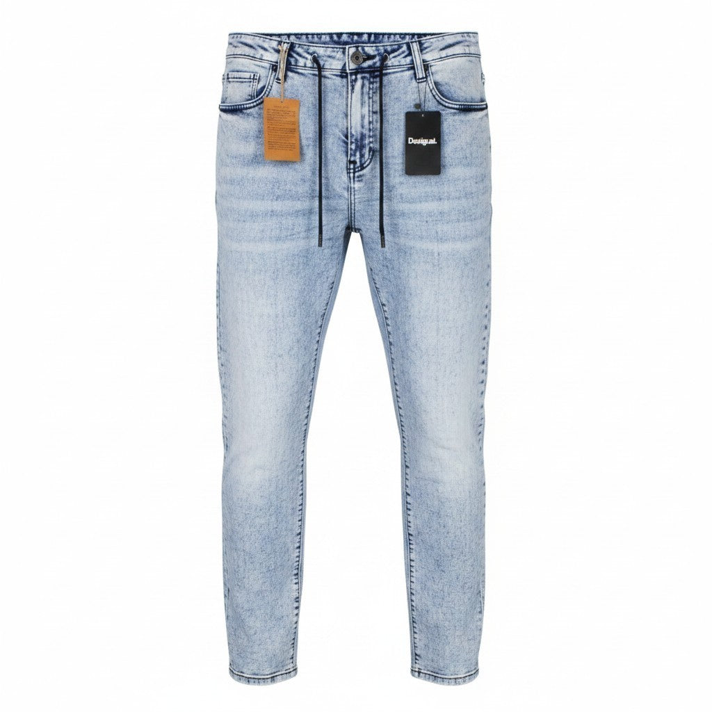 DESIGUAL Ares Men Jeans W32 Jogger Cotton Blend Stretch Wash Blue Drawstrings