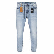 DESIGUAL Ares Men Jeans W32 Jogger Cotton Blend Stretch Wash Blue Drawstrings