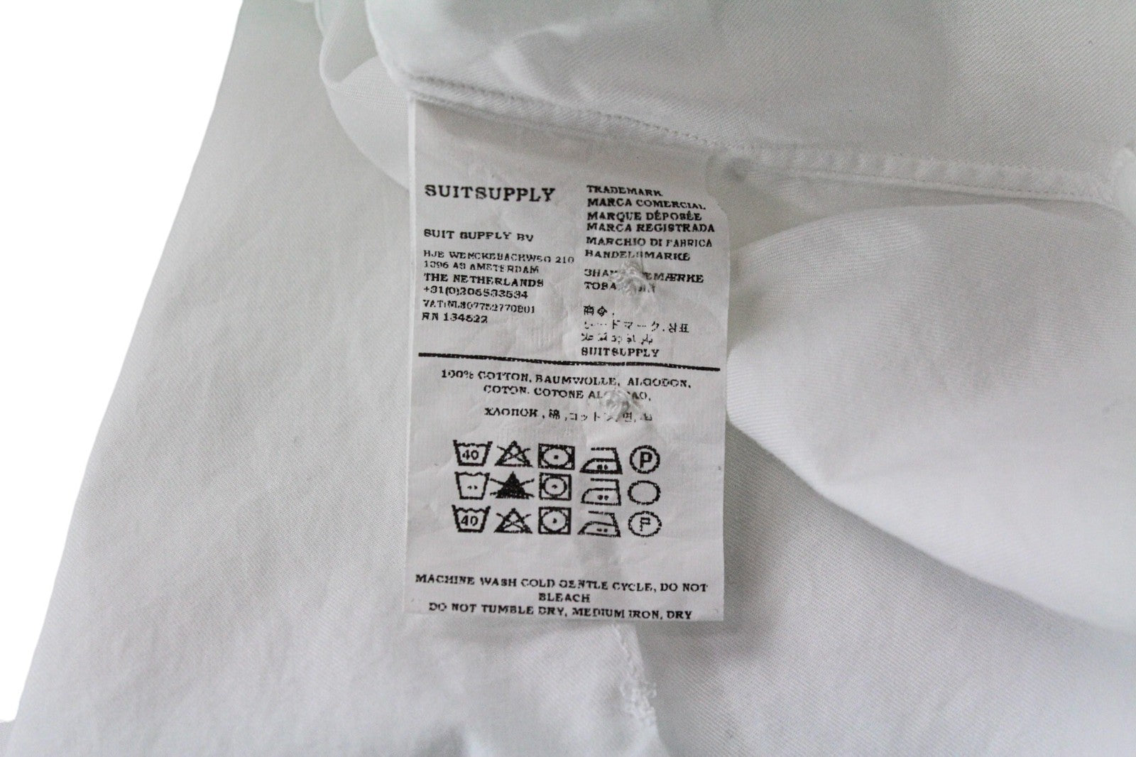 SUITSUPPLY Men Shirt XS Slim White Pure Cotton Cutaway Collared Twill Formal
