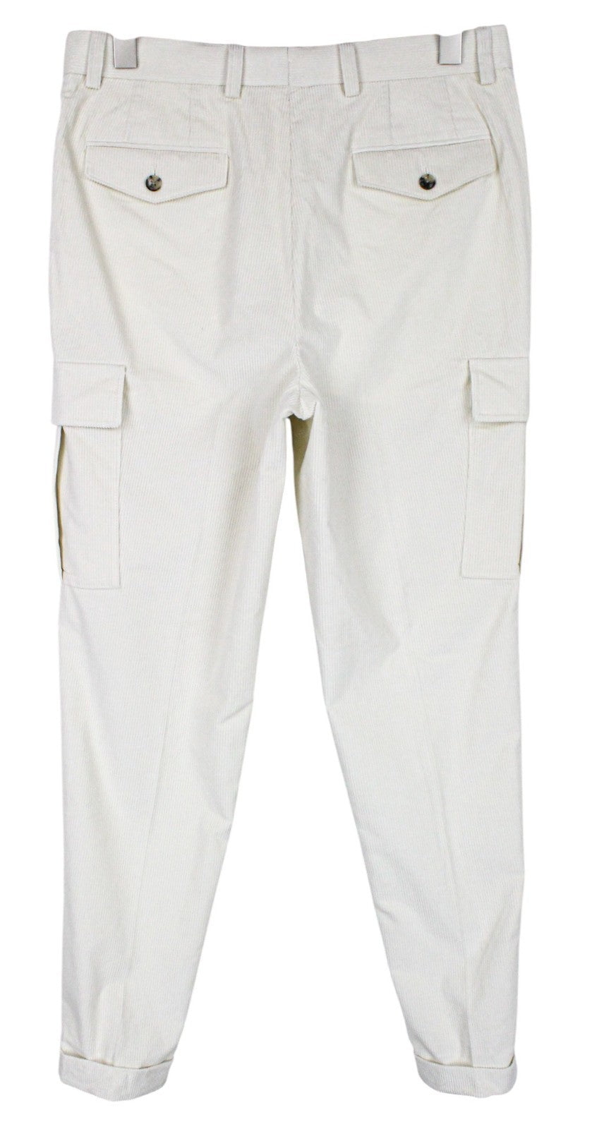 SUITSUPPLY Blake Men Trousers UK32R W32 Off-White Beige Cotton Corduroy Cargo