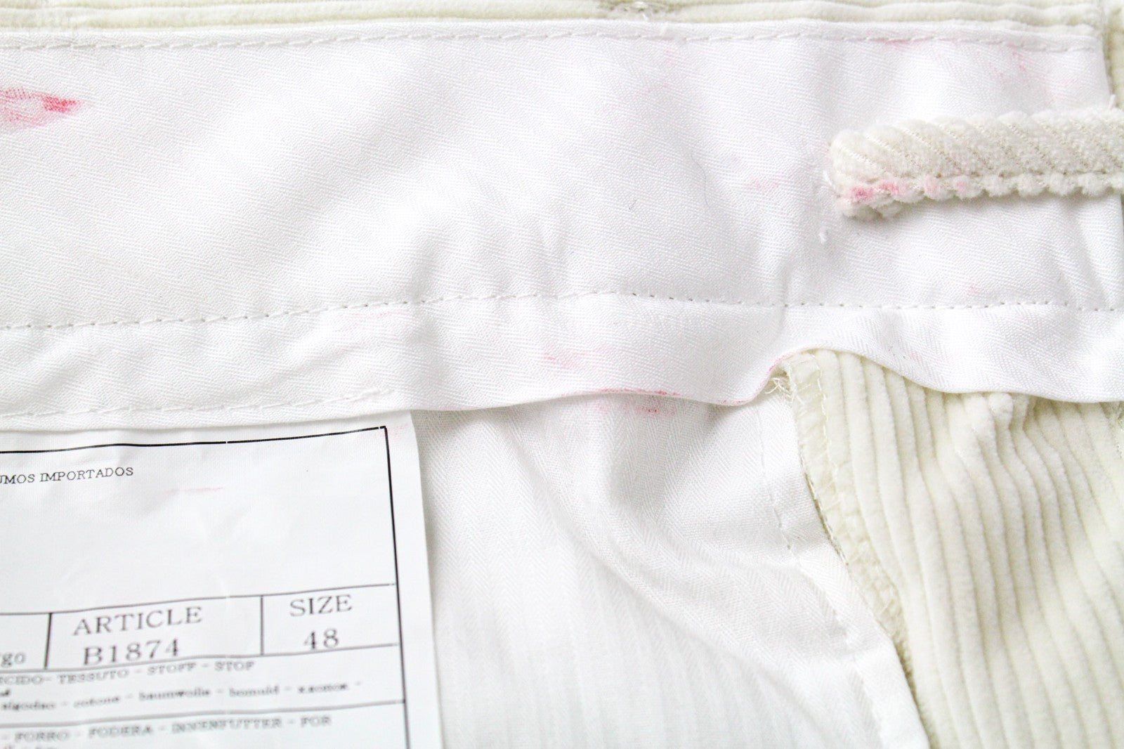 SUITSUPPLY Blake Men Trousers UK32R W32 Off-White Beige Cotton Corduroy Cargo