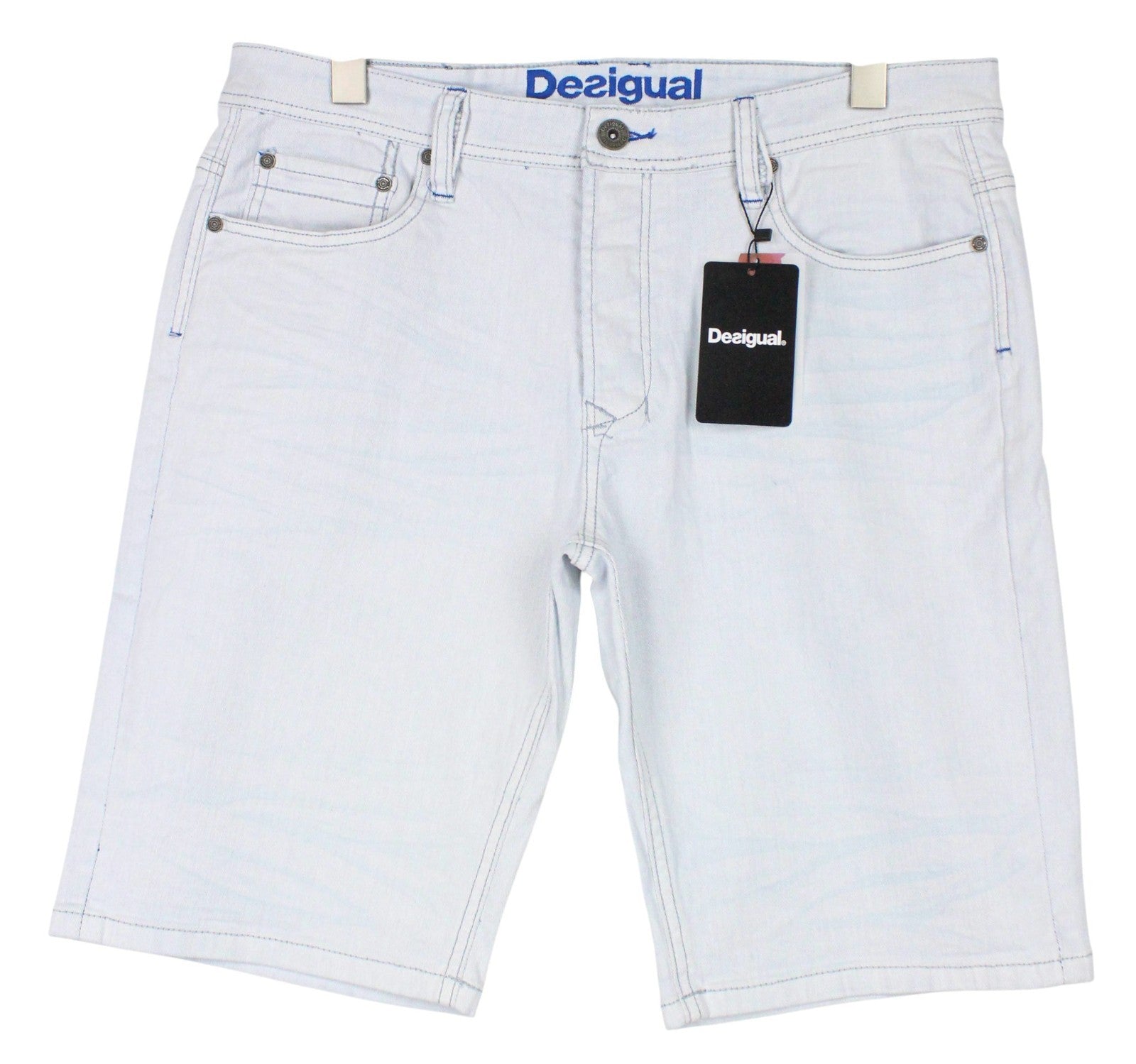 DESIGUAL Pablo Men Shorts W36 Light Blue Cotton Stretch 5-Pocket Denim